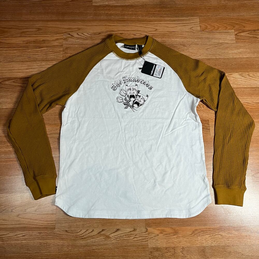 The Hundreds Drama White Brown Long Sleeve T Shirt‎ Men’s Sz L New